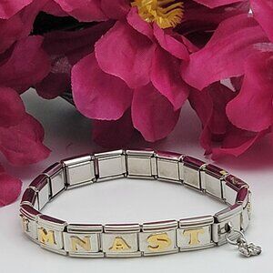 Italian Charm GYMNAST Expansion Bracelet 6.5 Inch Silver /Gold Tone 17 Charms